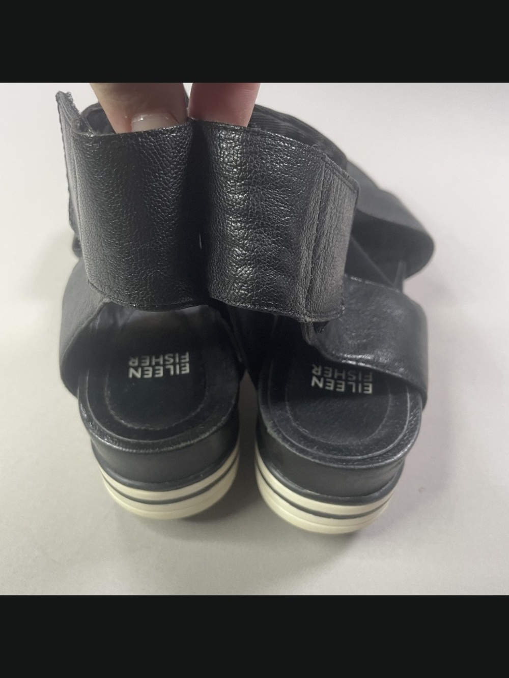 Eileen Fisher Shoes Womens 9.5 black white leather sandals summer casual - Picture 5 of 11